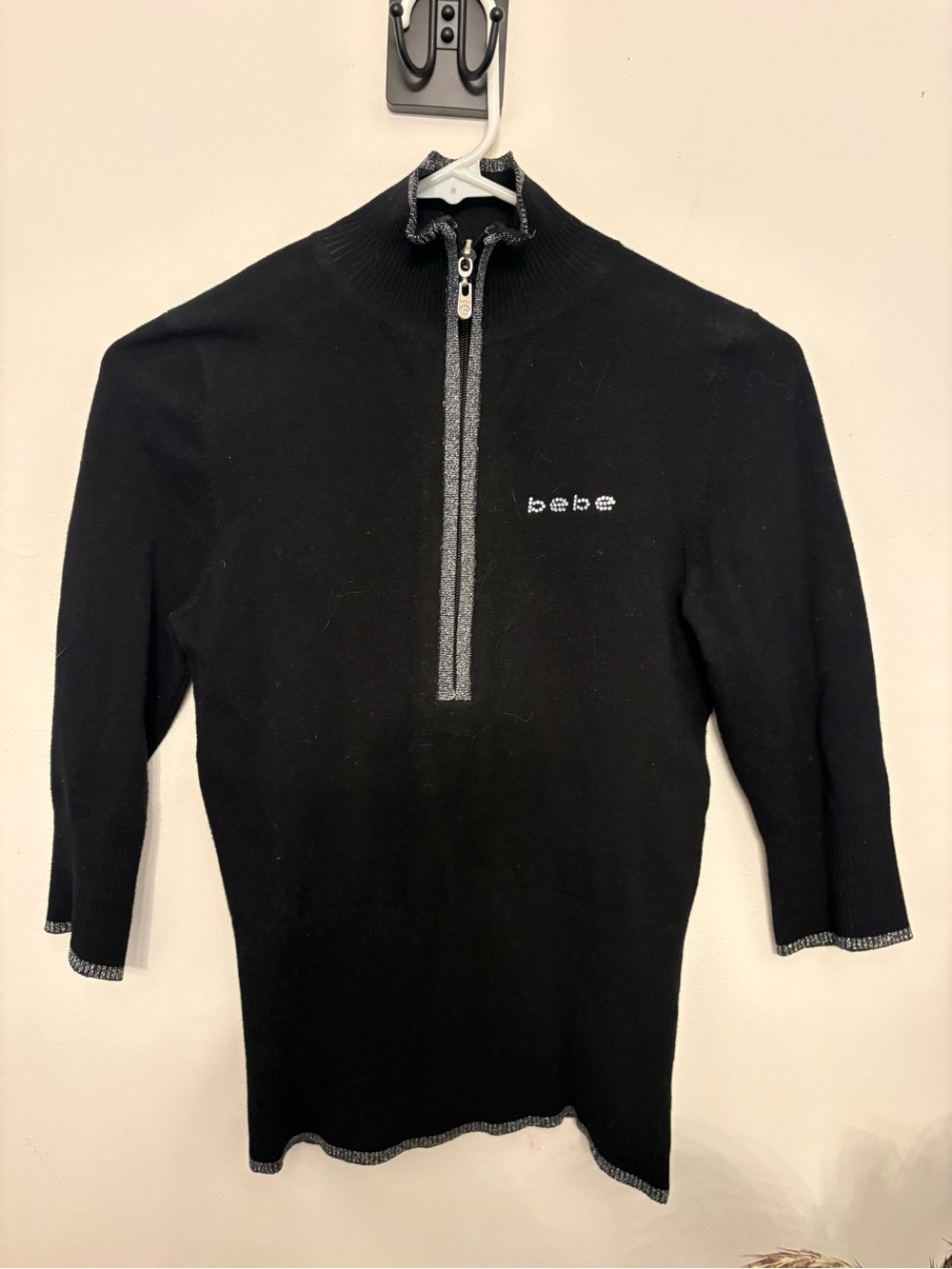 Iconic bebe women’s small Black Half-Zip Sweater vintage y2k